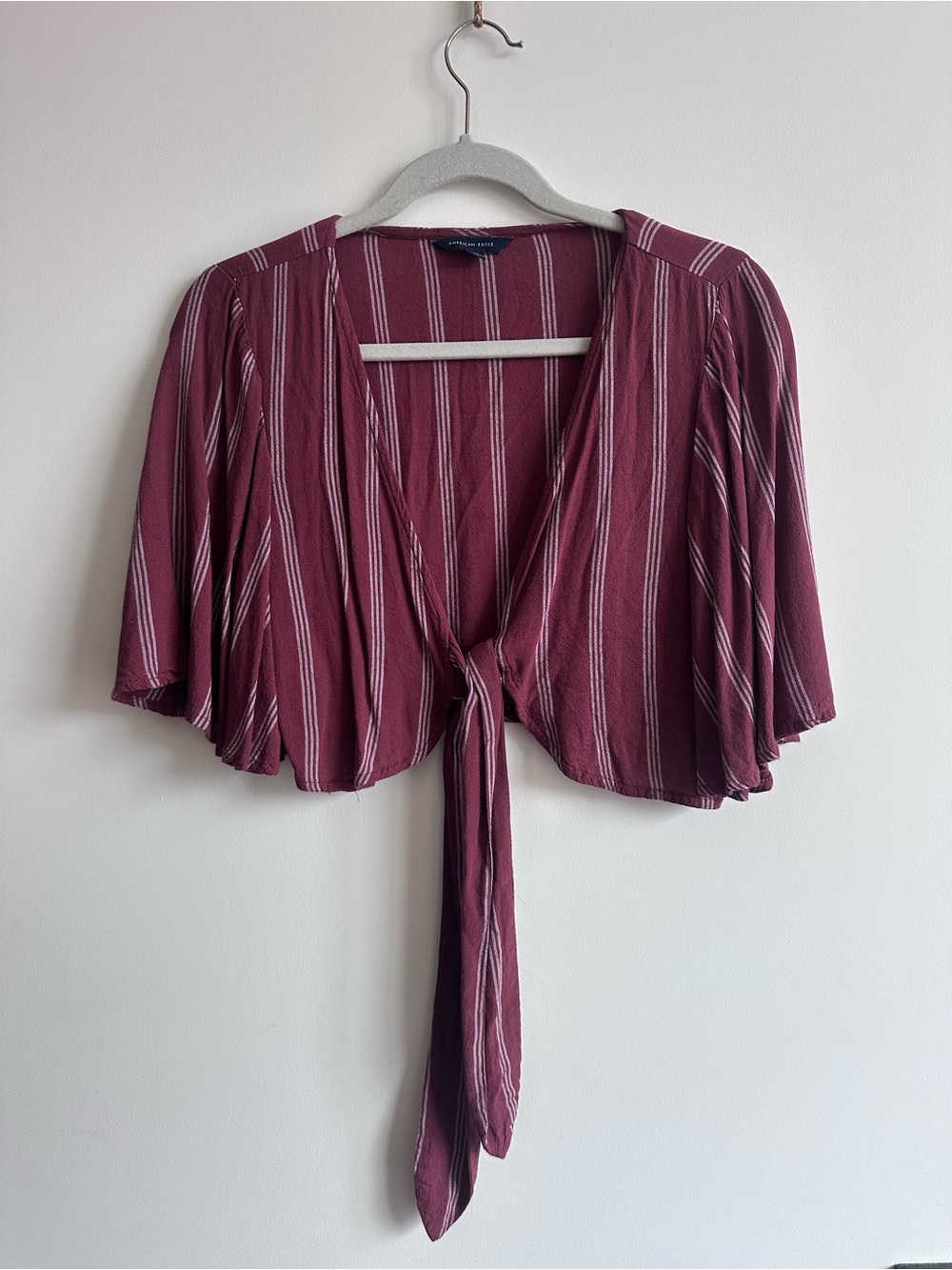Windsor Plum Striped Tie-Front Crop Top